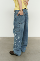 エイジスプラッターカーペンターデニムパンツ(Washed Blue)