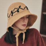 VA Digital Logo Cozy Knit Bonnet Hat / DarkBeige&Black