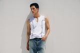 Curved half zip up sleeveless(White)