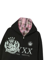 REVERSIBLE CHECK HOOD ZIP-UP BLACK