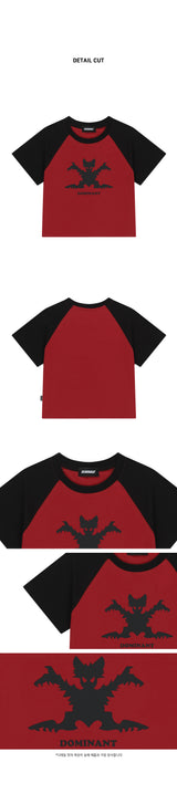 バットラグランクロップTシャツ_レッド