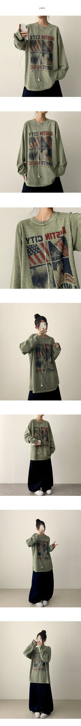 Otin ピグメントヴィンテージプリントオーバーフィットロングスリーブTシャツ