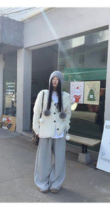 Formal oversized-fit hooded soft knit cardigan