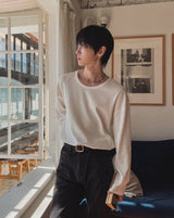ピンズワッフルルーズフィットUネックロングスリーブ
