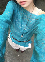 Libya Loose-Fit Boat Neck See-Through Knit