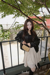 Deep cotton lace unbalanced midi skirt