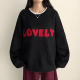 Mona Lovely Lettering Embroidery Loose Fit Round Knit