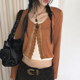 Delo Vintage Big Button Lace Strap Cardigan