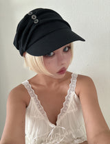 Button shirred back ribbon wrinkle sailor cap