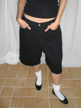 Wide cotton half pants [Black]