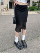 [🖤MD PICK]トワイライト ピンター チェック シースルー ロング ミディ スカート (Black)