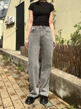GRAY SEMI WIDE DENIM PANTS code 18113