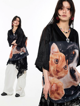 インストック | アイラブブラックドッグ＆キャットオーバーサイズTシャツ-ブラック