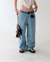 Light blue polka dots and wide pants