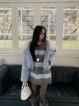 Hazy Hairy Stripe Loose Rose-Fit Knit