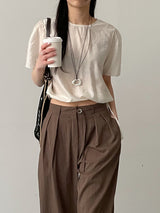 String See-through Short Sleeve Crop Blouse