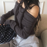 Lucole Shirring Off-Shoulder Knit muffler choker set