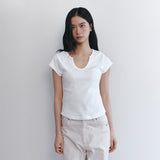 C 90S LINE SLIT NECK HALF-SLEEVE T-SHIRT_WHITE