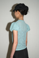 Floral Lace Puff Top (Mint)