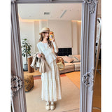Silk Ruffle Hem Mix Mesh Flower Embroidery Top