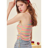 [Girly Fancy Club] Rainbow shoulder-slashing neck blouse