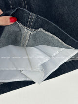 a raw paper stitch jean skirt