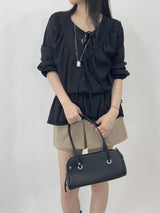 Ceruni Strap Shirred Frill Button Long Sleeve Blouse