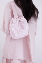 Gingham check string mini backpack (PINK)