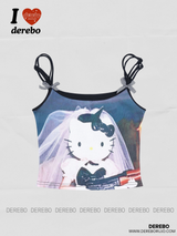Fuzzy Cartoon Bow Sleeveless Camisole Tea