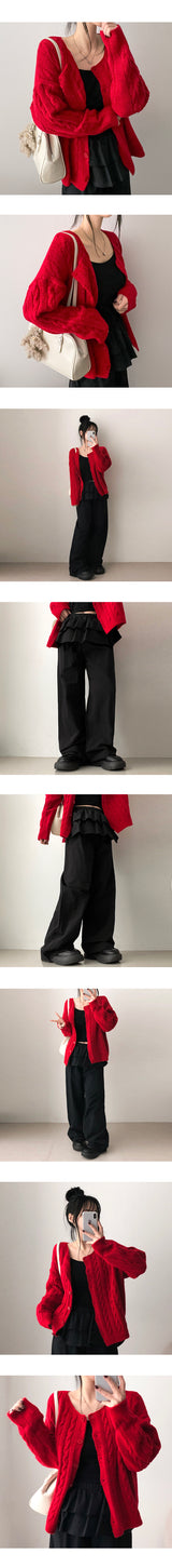 Lammy Round Twisted Knitted Cardigan