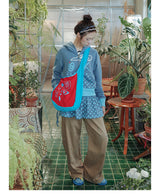 UnsocialNight original literary retro versatile カジュアル イラストプリントワンショルダークロスボディバッグ for women
