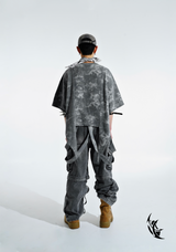 6X Zipper Detail Cargo Denim Pants (Light grey)