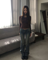 Brown shirring button T