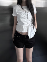 レイヤードツイスト ラップストラップTシャツ (2color)