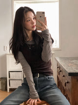 Basic U-neck Warm Pendant T-shirt (5color)