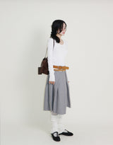 open stud U-neck round long-sleeved T-shirt