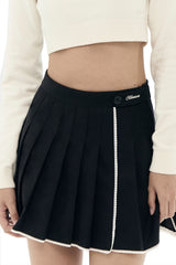 Crepe lace pleated skirt, Gray