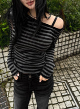 26SS★ [MADE] One-Shoulder Open Stripe Tee