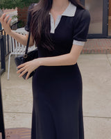 Pint coloring collar long dress