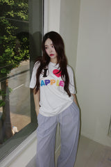 I Love Apple Cotton Oversized Fit Half Sleeve Tee