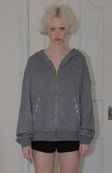 C HOODED KNIT ZIP-UP_GRAY