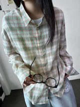 Ani Sheer Check Oversized Shirt 3color