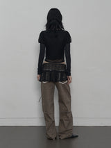 LACE PLEATS SKIRT BLACK