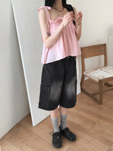 [4color] Tishan Cargo Bermuda Half Denim Short Pants
