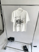 レタリングバンドルーズフィットショートスリーブtシャツ