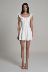 Whipped Frill Lace Dress, White
