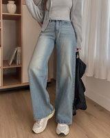 Fleece wide denim pants