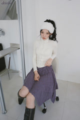 velvet line half-turtleneck zip-up slim top