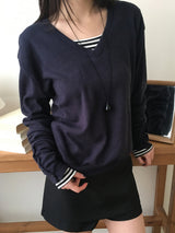 Slim U-neck stripe T