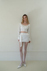 [Seow] Glow Tweed Ribbon Mini Skirt